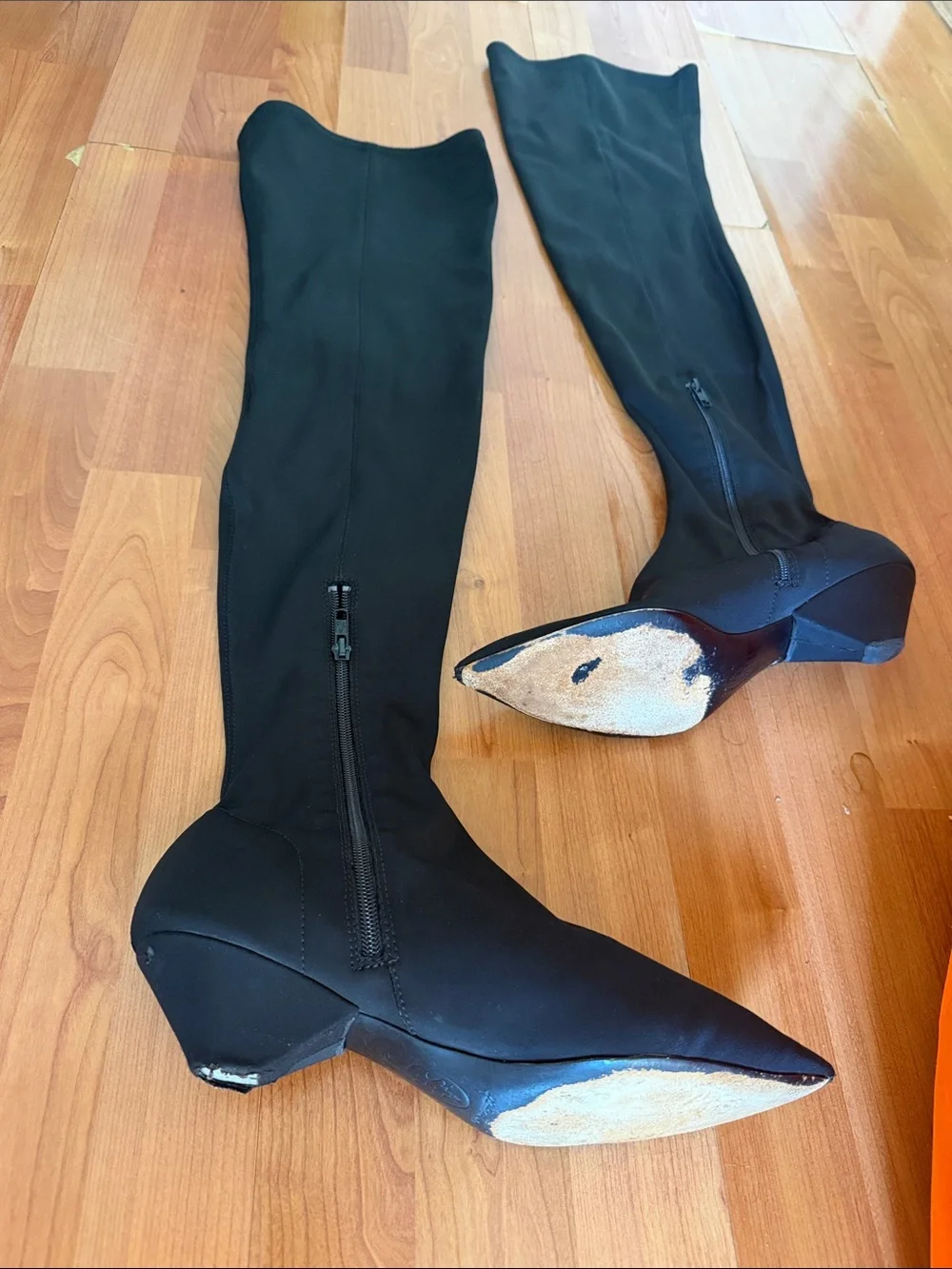 Ash pointy toe black goth knee-high neoprene Black Stretch Boots size 10 (40EU)